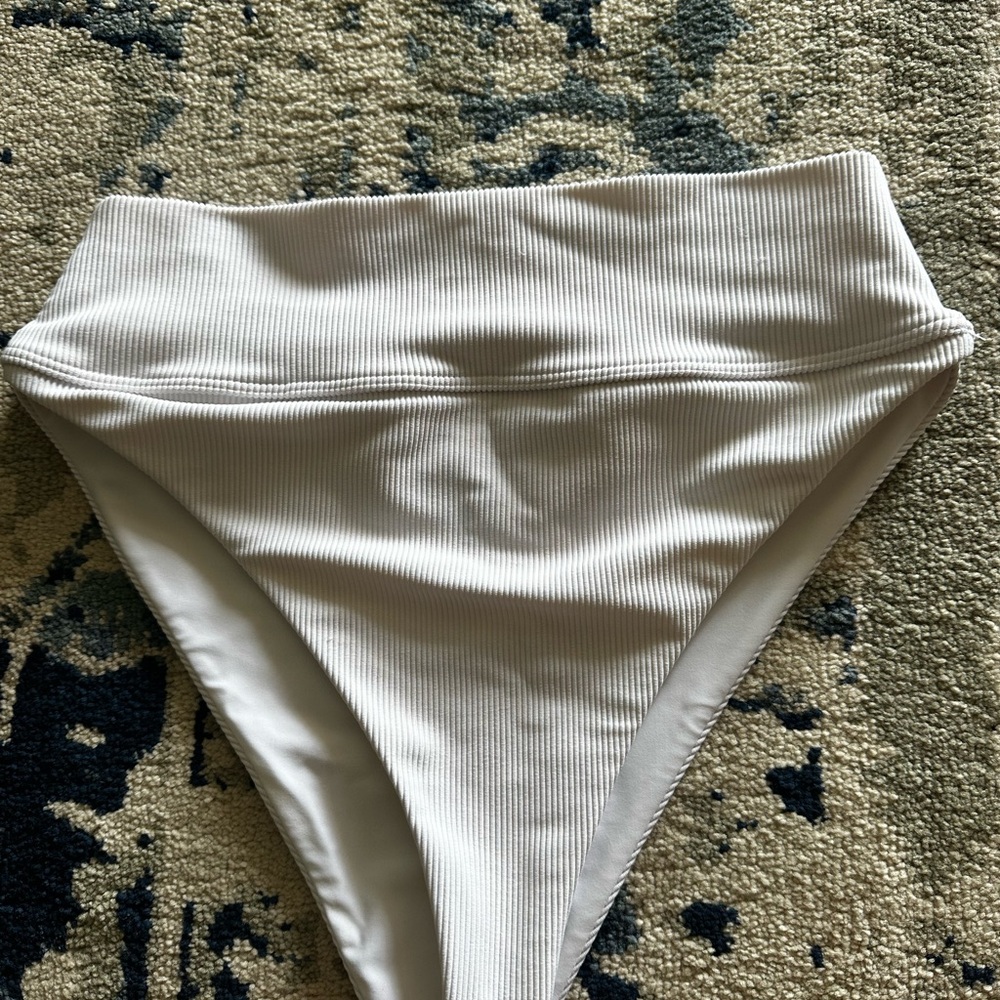 Beach Riot Ribbed High-Waisted Bikini Bottom - white